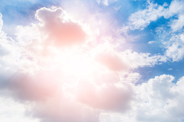 sky of faith and believe meditation with beautiful ray light cloud in blue sky background