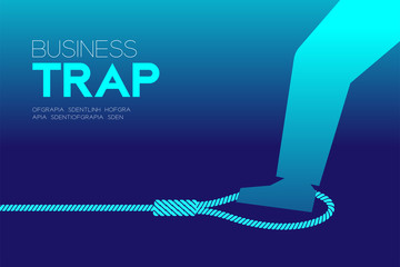 Business Trap Design horizontal set, Businessman trapped by lasso concept idea illustration isolated on blue gradient background, and Business Trap text with copy space