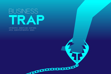 Business Trap Design horizontal set, Businessman trapped concept idea illustration isolated on blue gradient background, and Business Trap text with copy space