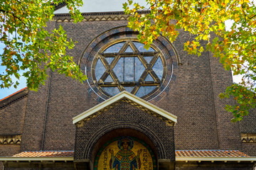 Picture of Hexagram Star of David on Christian St. Agnes' Church, Amsterdam, Netherlands, October 13, 2017