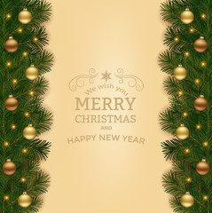 Christmas background with fir branch border and decoration