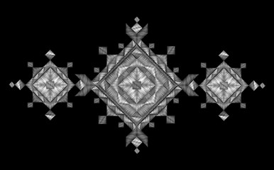 Geometric embroidery fashion print. Winter white snowflake festive native ornament. Neckline clothes decoration vintage stitch texture realistic vector illustration