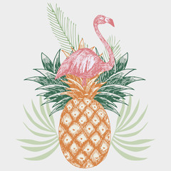 flamingo on pineapple tropical print