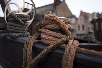 Fototapeta na wymiar Old Dutch ship in Leiden harbor