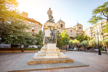 Fototapeta na wymiar View on the square with Agustina de Aragon statue in Zaragoza city in Spain