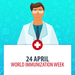 24 April. World Immunization Week. Medical holiday. Vector medicine illustration.