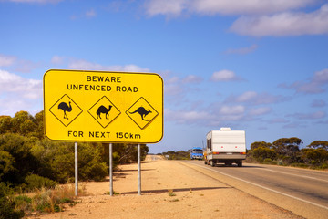 Australia Nullarbor Plain Famous Sign and Caravan © Colin & Linda McKie