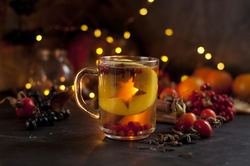 hot spicy beverage on dark background