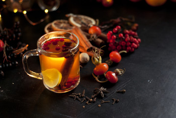hot spicy beverage on dark background