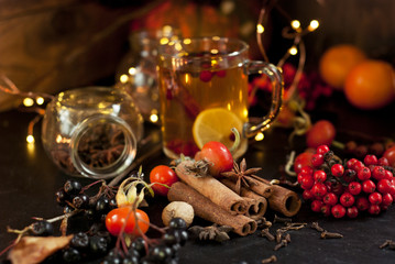 hot spicy beverage on dark background
