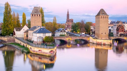 Fototapeta na wymiar Panorama of Strasbourg with the Cathedral, Alsace, France