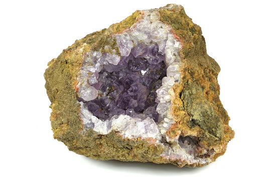 amethyst geode found in Morocco isolated on white background
