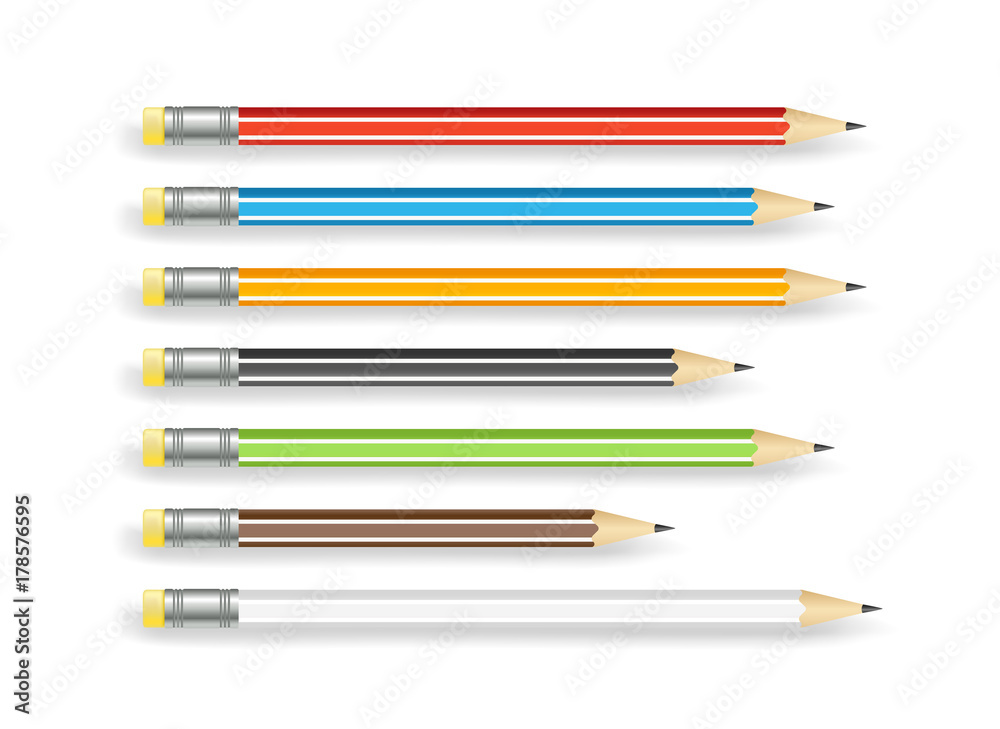 Poster different color pencils vector collection isolated on white