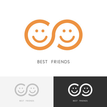 Best Friends Logo - Two Smiling Faces And Infinity Symbol. Friendship, Togetherness And Partnership Vector Icon.