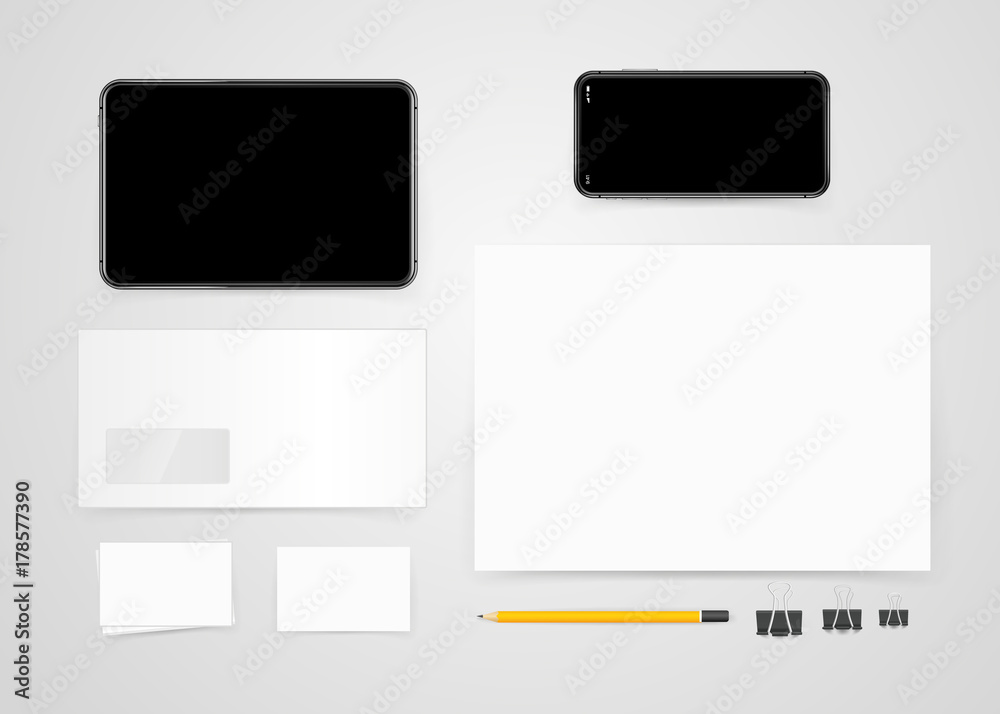 Poster Different office objects for branding. Vector mock-up. Identity template