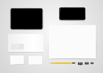 Different office objects for branding. Vector mock-up. Identity template