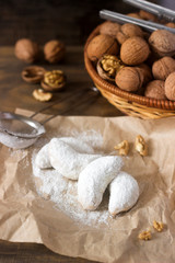 Vanilkipferl - vanilla crescents, traditional Christmas cookies in Germany, Austria, Czech Republic. Homemade cookies.