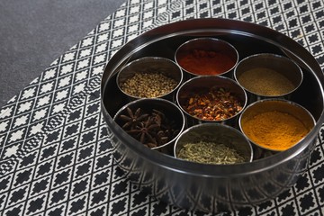 Various spices in a container