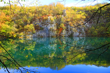 Plitvice lakes, National park in Croatia, autumn landscape 