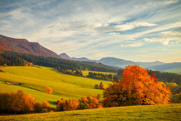 Colorful landscape in autumn, National Nature Reserve Sulov Rocks, Slovakia.