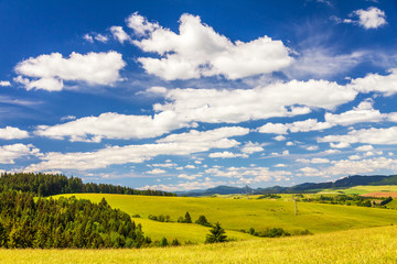Rural landscape in spring season, Rajec Valley area, Slovakia, Europe.