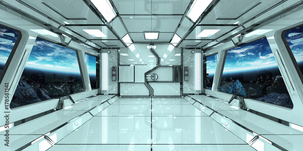 Aufkleber Spaceship interior with view on Earth 3D rendering elements of this image furnished by NASA