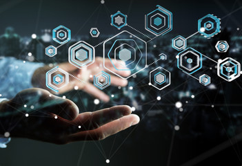 Businessman using antivirus to block a cyber attack 3D rendering