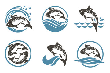 Obraz premium collection of fish icon with waves