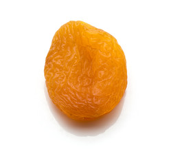 One whole dried apricot isolated on white background
