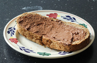 Slice of bread with chocolate paste