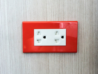 Electric Wall Sockets with Red Wall Plate