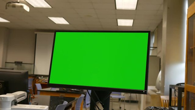 Green Screen computer monitor in an empty biology lab at university