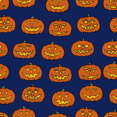 hand drawn jack-o-lantern seamless pattern - halloween background