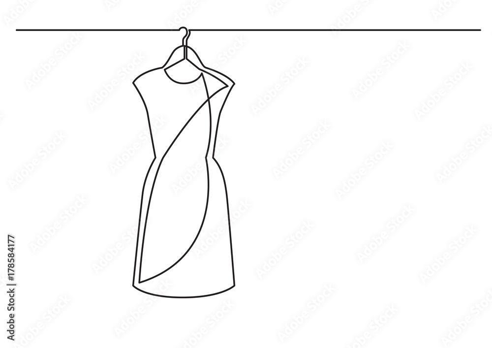 Sticker one line drawing of isolated vector object - woman dress on hanger