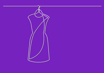 one line drawing of isolated vector object - woman dress on hanger