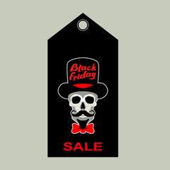Black Friday sales skull tag vector illustration flat