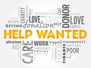 Help Wanted word cloud collage, social concept background