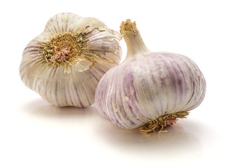 Garlic isolated on white background two whole bulbs