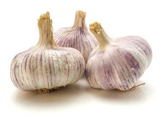 Garlic isolated on white background three whole bulbs
