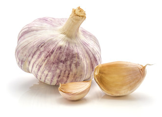 Garlic isolated on white background one whole bulb and two cloves