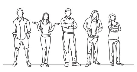 continuous line drawing of group of standing people