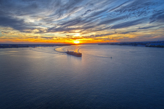 Aerial View of Sunset over Delaware River