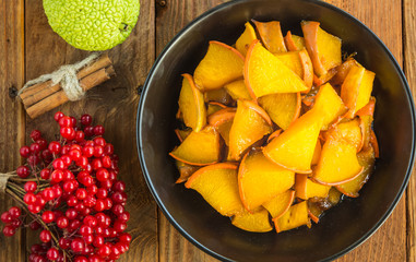 Baked pumpkin slices with cinnamon and honey