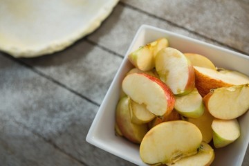 High angle view of apple slices in bowl