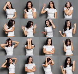 Emotions set of young woman at studio background