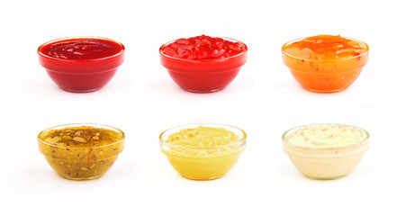 Bowl with sauce set isolated on white background - obrazy, fototapety, plakaty