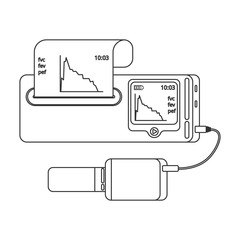 Spirometer medical equipment. The device determines the volume of the lungs. Vector flat icon.