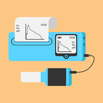 Spirometer medical equipment. The device determines the volume of the lungs. Vector flat icon.
