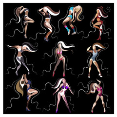 Set of graphical illustrations with a dancer woman 2