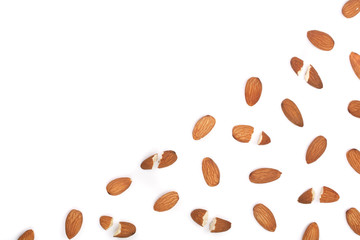 almonds isolated on white background with copy space for your text. Top view